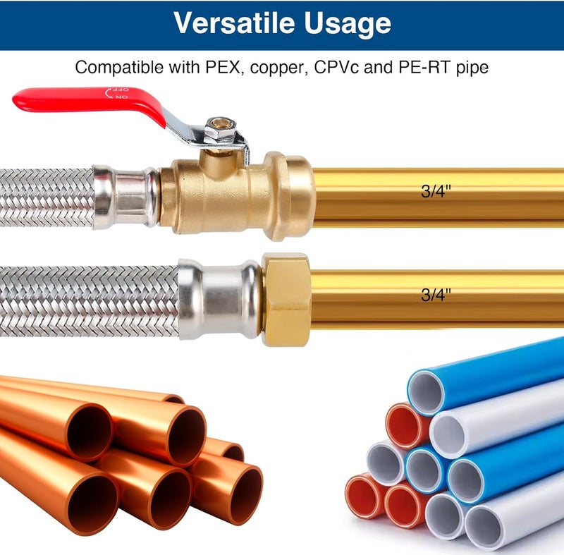 PEVEPEXE Heavy Duty 24" Braided Stainless Steel Hot Water Heater Hose – 3/4 Inch FIP x 3/4 Inch Ball Valve, Push-to-Connect Brass Fitting - Image 3